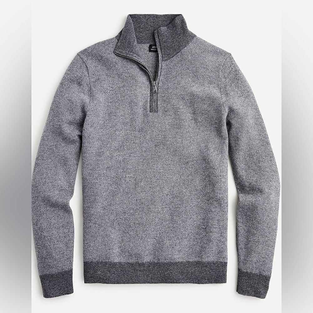 J Crew Cashmere Bird’s Eye Half Zip Sweater